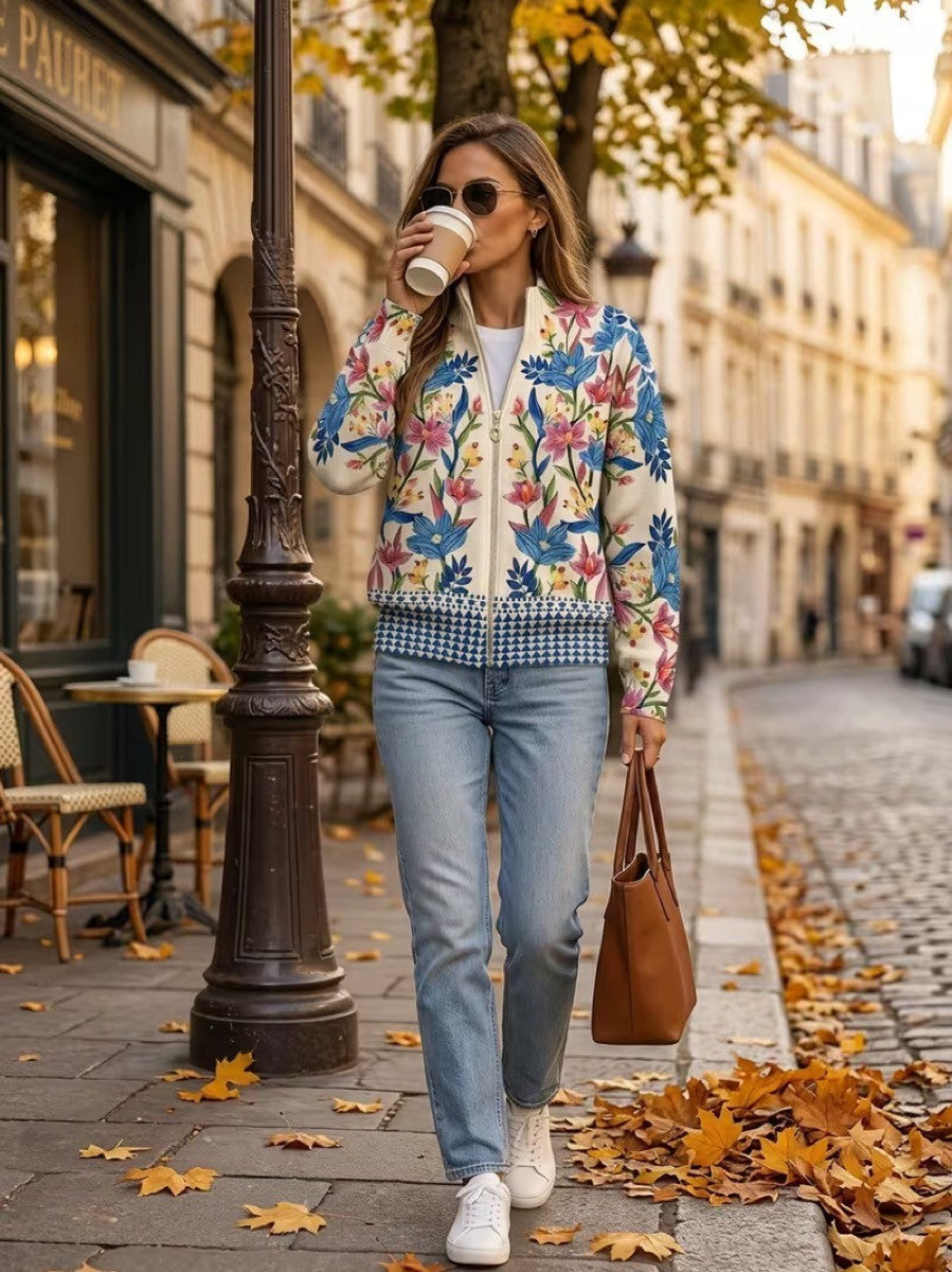 Dieuwke | Vest met rits en botanische bloemenprint