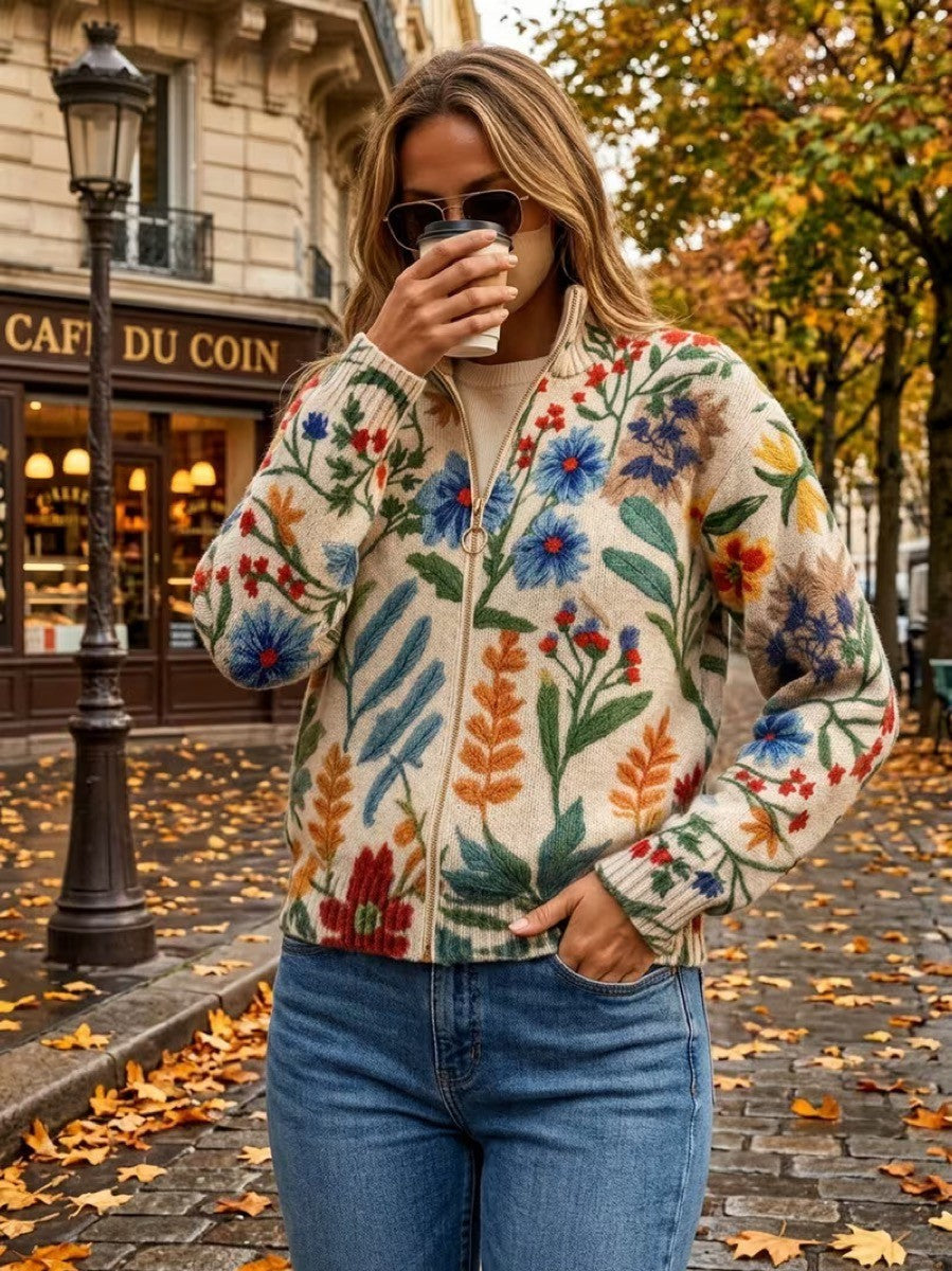 Dieuwke | Vest met rits en botanische bloemenprint
