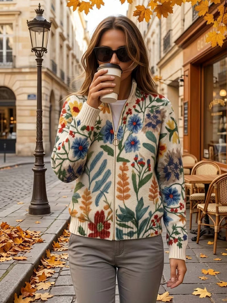 Dieuwke | Vest met rits en botanische bloemenprint