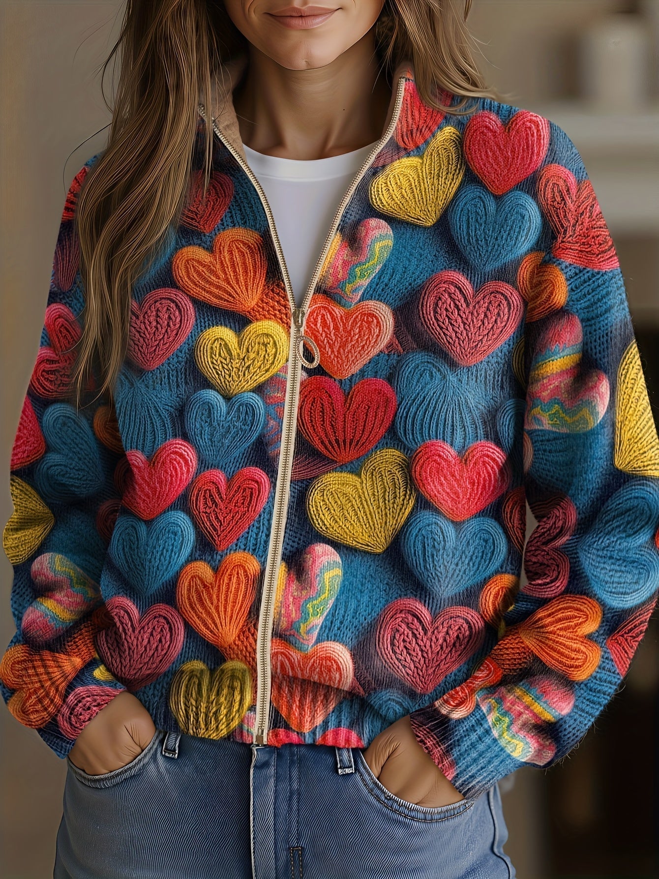 Froukje | Vest met rits en hartjesmotief