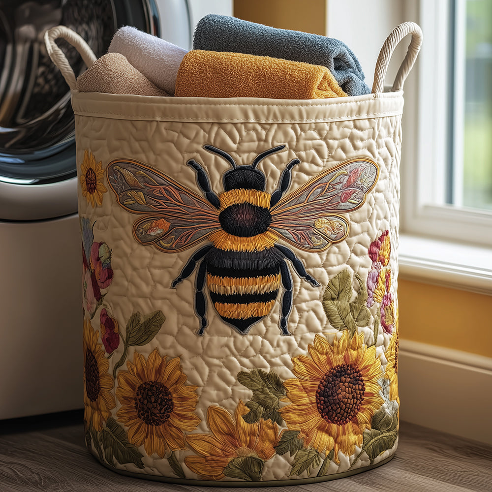 Gewatteerde wasmand – Bij met zonnebloemen