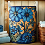 Gewatteerde wasmand – Blauwe bloemen op oker