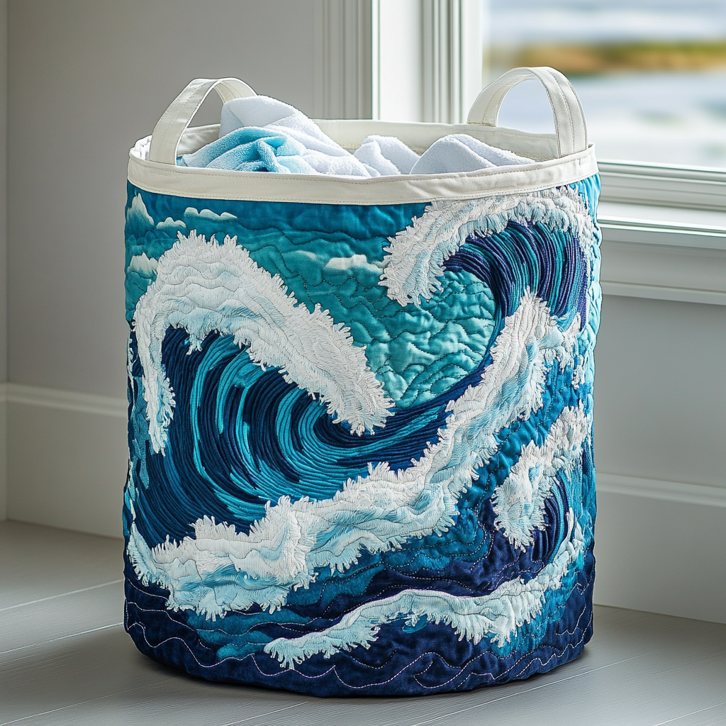 Gewatteerde wasmand – Blauwe golven