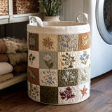 Gewatteerde wasmand – Bloemenvakjes in beige
