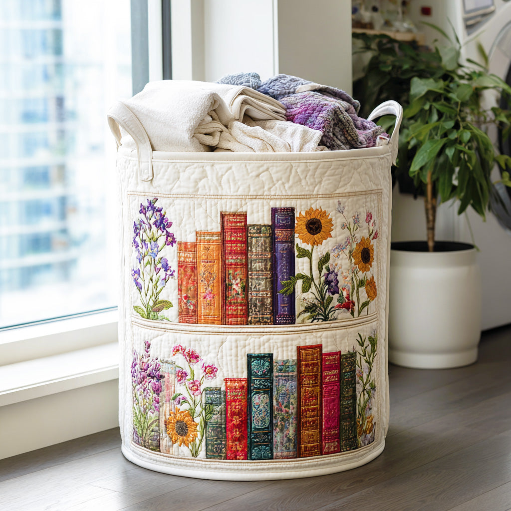 Gewatteerde wasmand – Boekenplank met droogbloemen