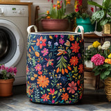 Gewatteerde wasmand – Bohobloemen op donkerblauw
