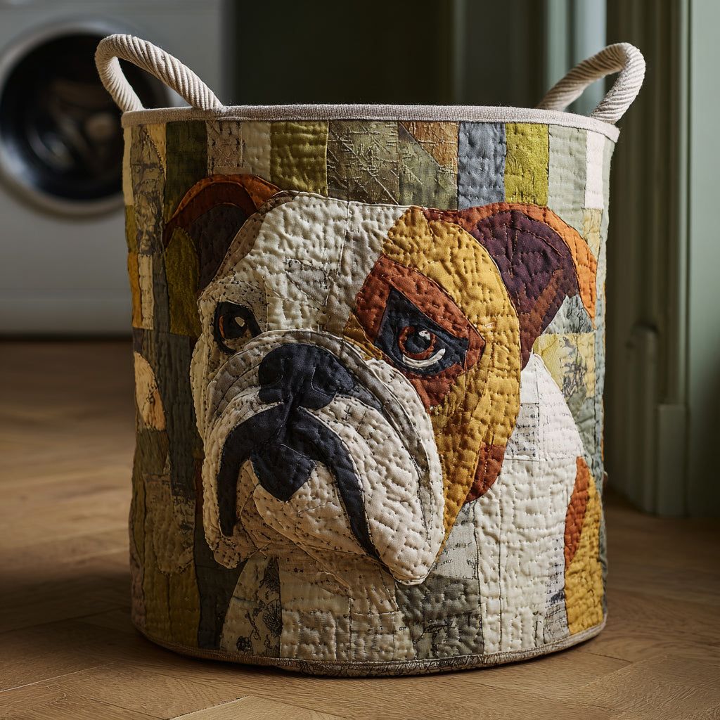 Gewatteerde wasmand – Bulldog in patchwork