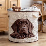 Gewatteerde wasmand – Chocoladebruine labradorpup