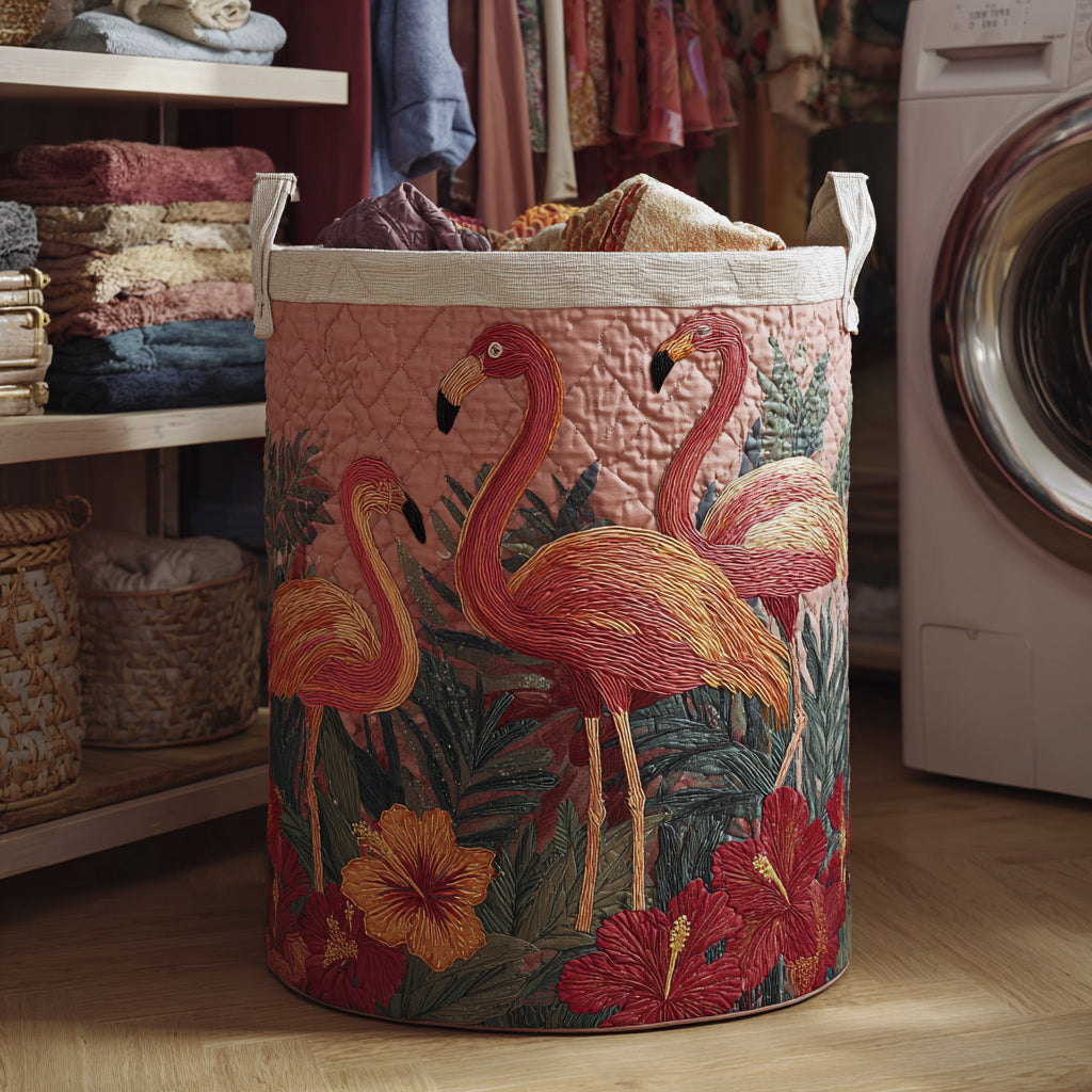 Gewatteerde wasmand – Flamingo's tussen bladeren