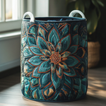 Gewatteerde wasmand – Grote bloem in turquoise