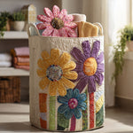 Gewatteerde wasmand – Grote bloemen in appliqué