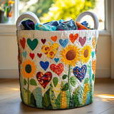 Gewatteerde wasmand – Harten en zonnebloemen