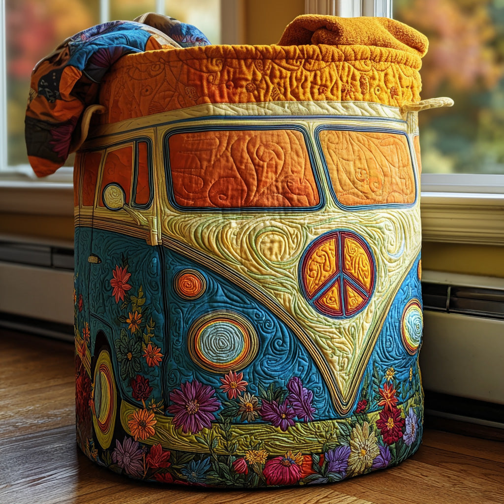 Gewatteerde wasmand – Hippiebusje met peace-teken