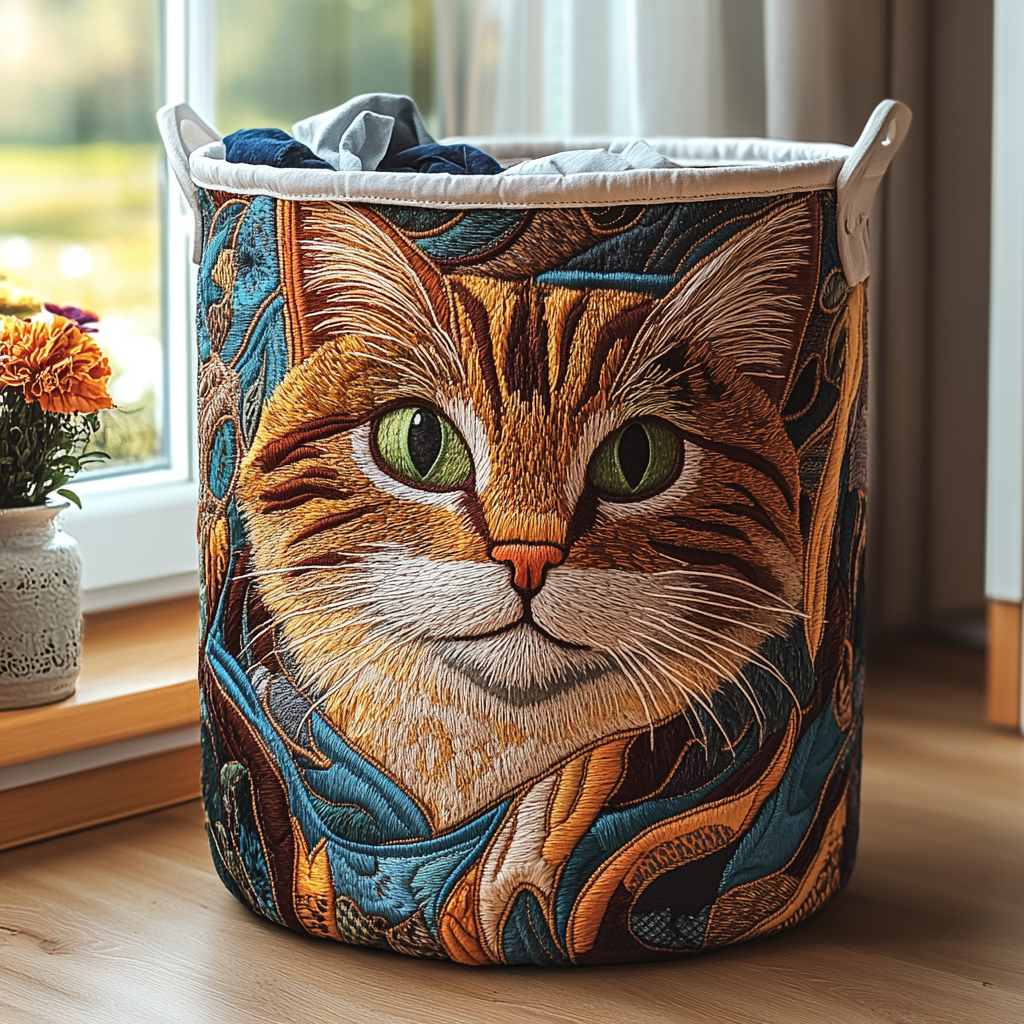 Gewatteerde wasmand – Kat met groene ogen