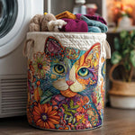 Gewatteerde wasmand – Kat met kleurrijke bloemen