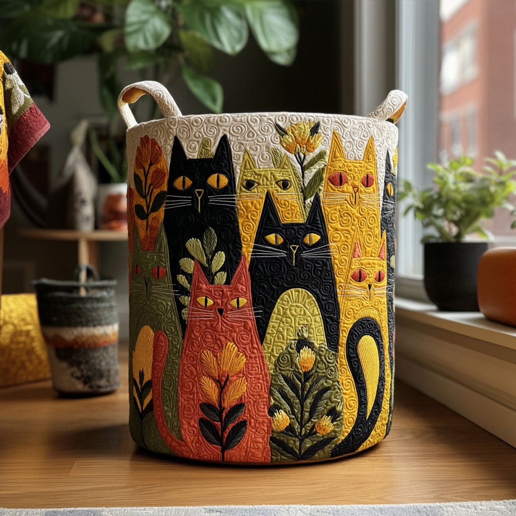 Gewatteerde wasmand – Katten in volkskunststijl
