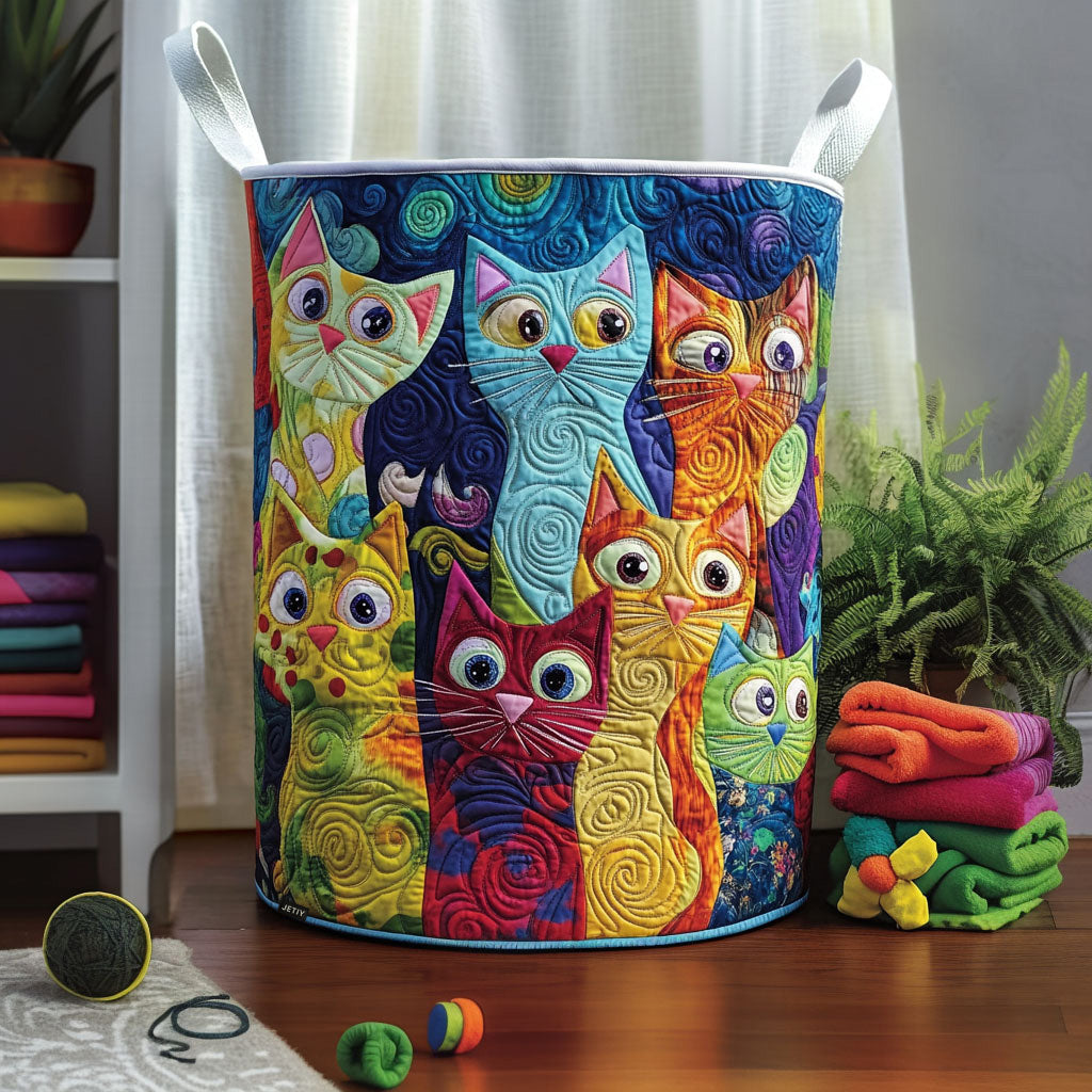 Gewatteerde wasmand – Katten in vrolijke kleuren
