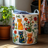 Gewatteerde wasmand – Katten tussen de bloemen