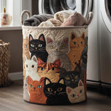 Gewatteerde wasmand – Kattenkoppen op crème