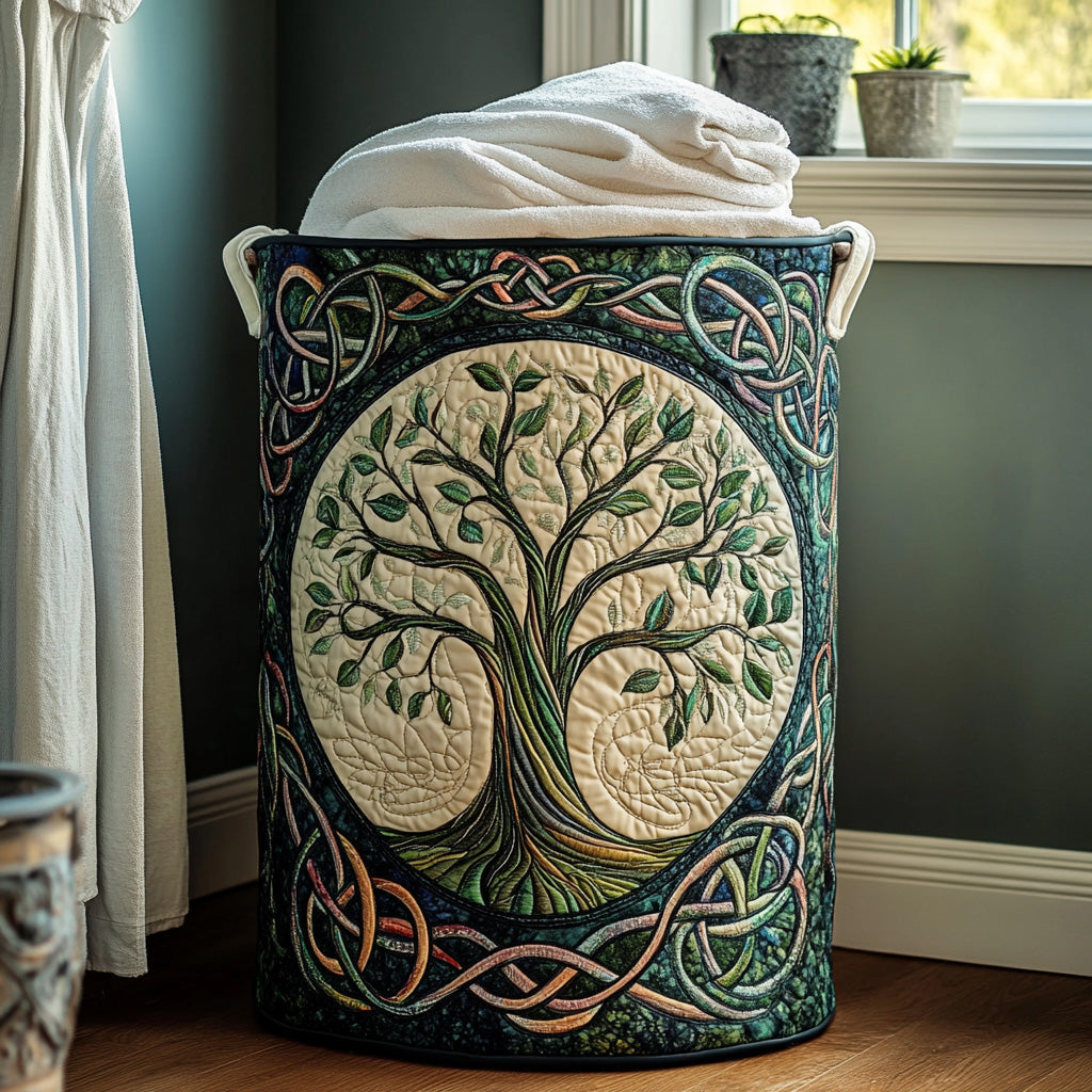 Gewatteerde wasmand – Keltische levensboom in het groen