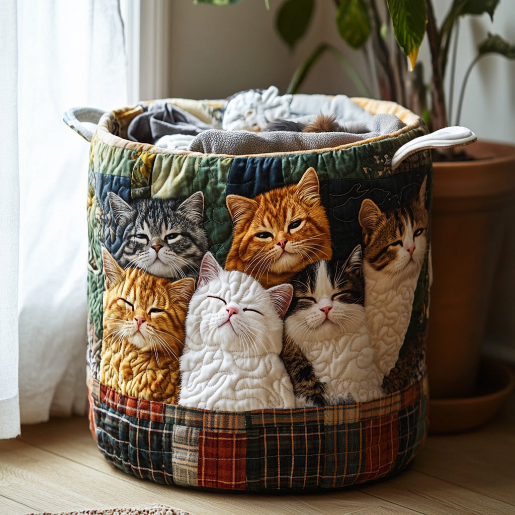Gewatteerde wasmand – Kittens in de patchworkmand