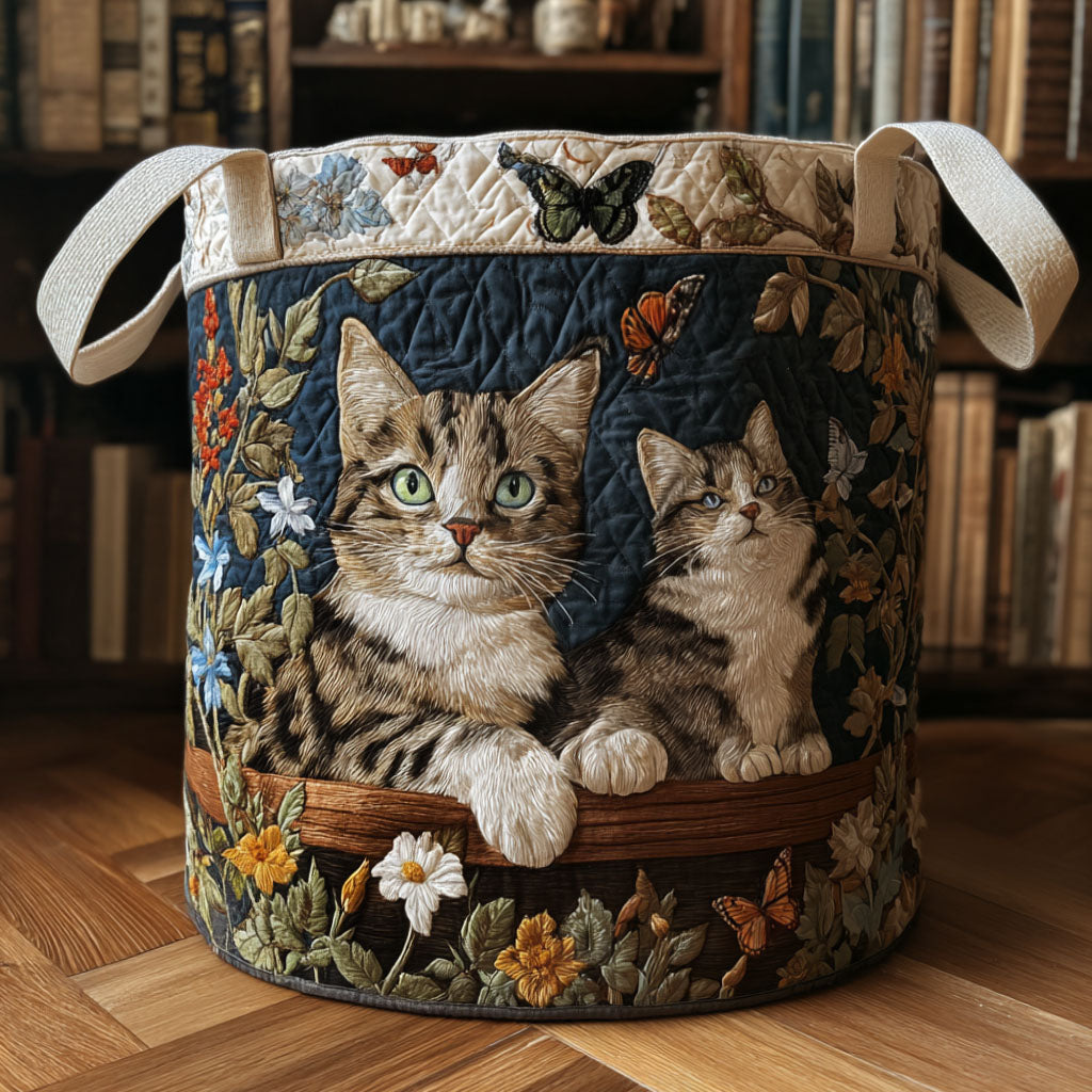 Gewatteerde wasmand – Kittens tussen bloemen