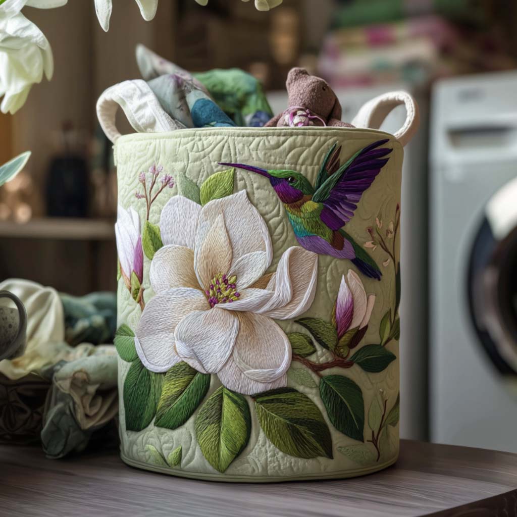 Gewatteerde wasmand – Kolibrie bij magnolia