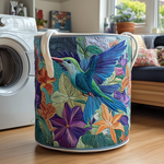 Gewatteerde wasmand – Kolibrie met blauwe bloemen