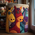 Gewatteerde wasmand – Paarden in kleurblokken