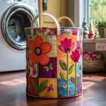 Gewatteerde wasmand – Patchwork met vrolijke bloemen