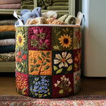 Gewatteerde wasmand – Patchwork met zonnebloemen en madeliefjes