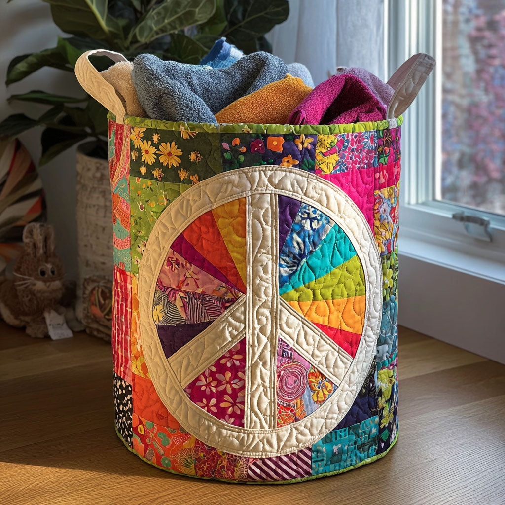 Gewatteerde wasmand – Patchwork peace-teken