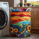 Gewatteerde wasmand – Regenboogvelden met zonnebloemen