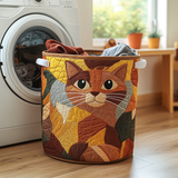 Gewatteerde wasmand – Rode kat in patchwork