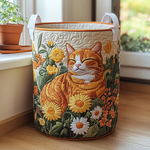 Gewatteerde wasmand – Rode kat met madeliefjes