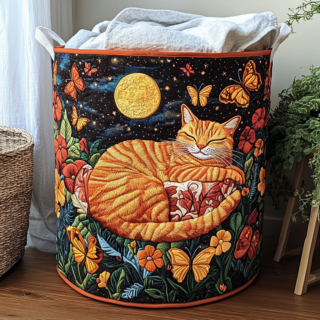 Gewatteerde wasmand – Rode kat onder de maan