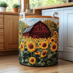 Gewatteerde wasmand – Rode schuur met zonnebloemen