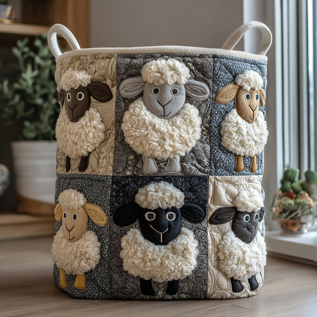Gewatteerde wasmand – Schapen in patchworkvakjes
