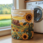 Gewatteerde wasmand – Schuur met zonnebloemen