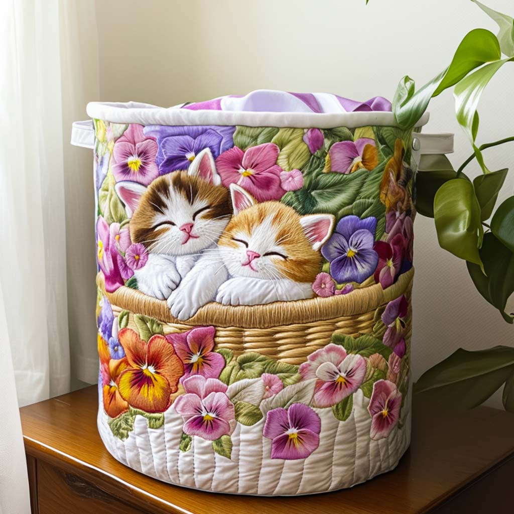 Gewatteerde wasmand – Slapende kittens in een mandje