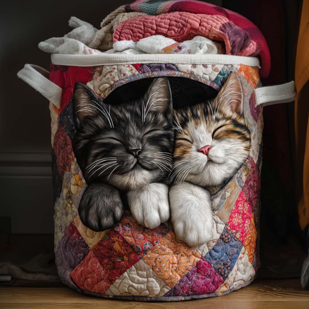 Gewatteerde wasmand – Slapende kittens op patchwork