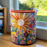 Gewatteerde wasmand – Stralende zon met bloemen