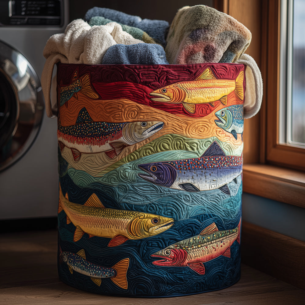 Gewatteerde wasmand – Vissen in kleurlagen