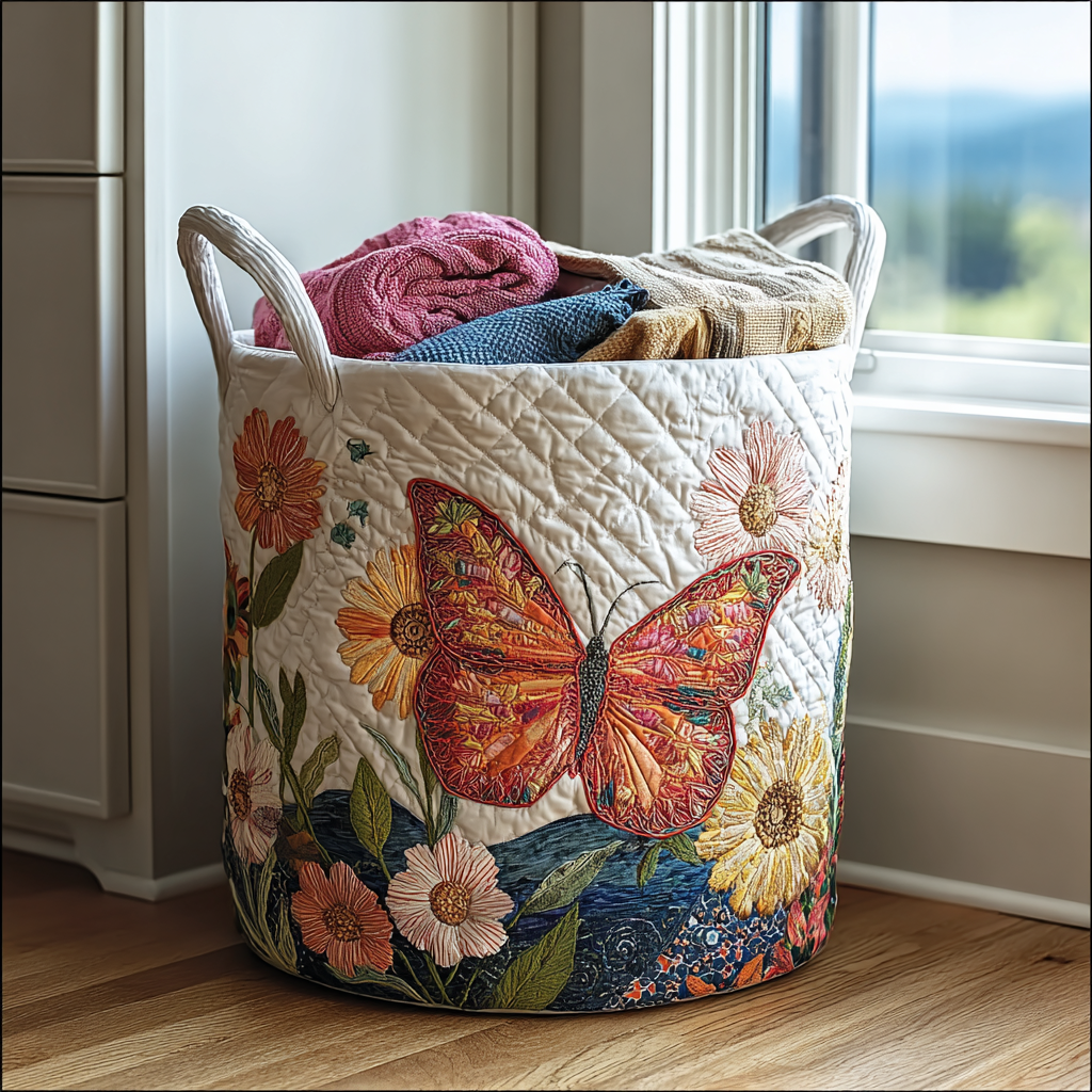 Gewatteerde wasmand – Vlinder met bloemen