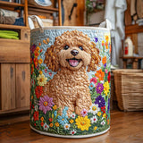 Gewatteerde wasmand – Vrolijke poedel tussen bloemen