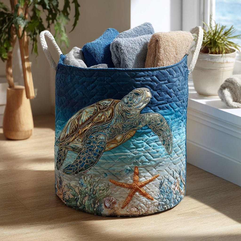 Gewatteerde wasmand – Zeeschildpad in turquoise