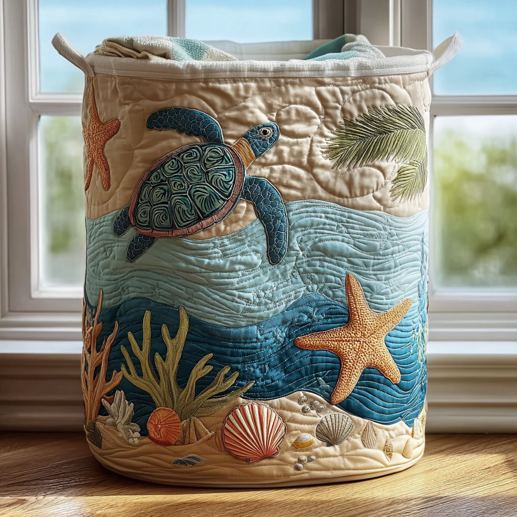 Gewatteerde wasmand – Zeeschildpad met zeester