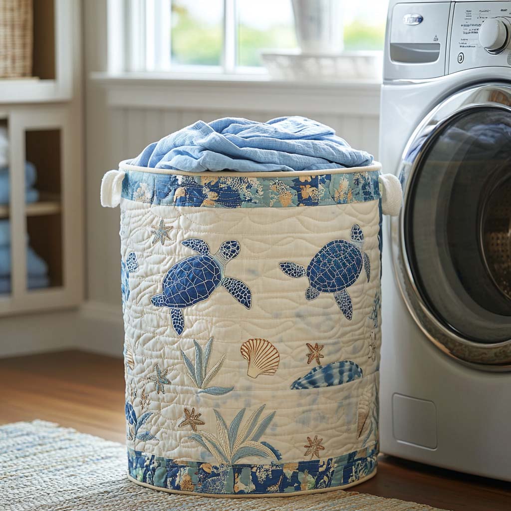 Gewatteerde wasmand – Zeeschildpadjes met schelpen