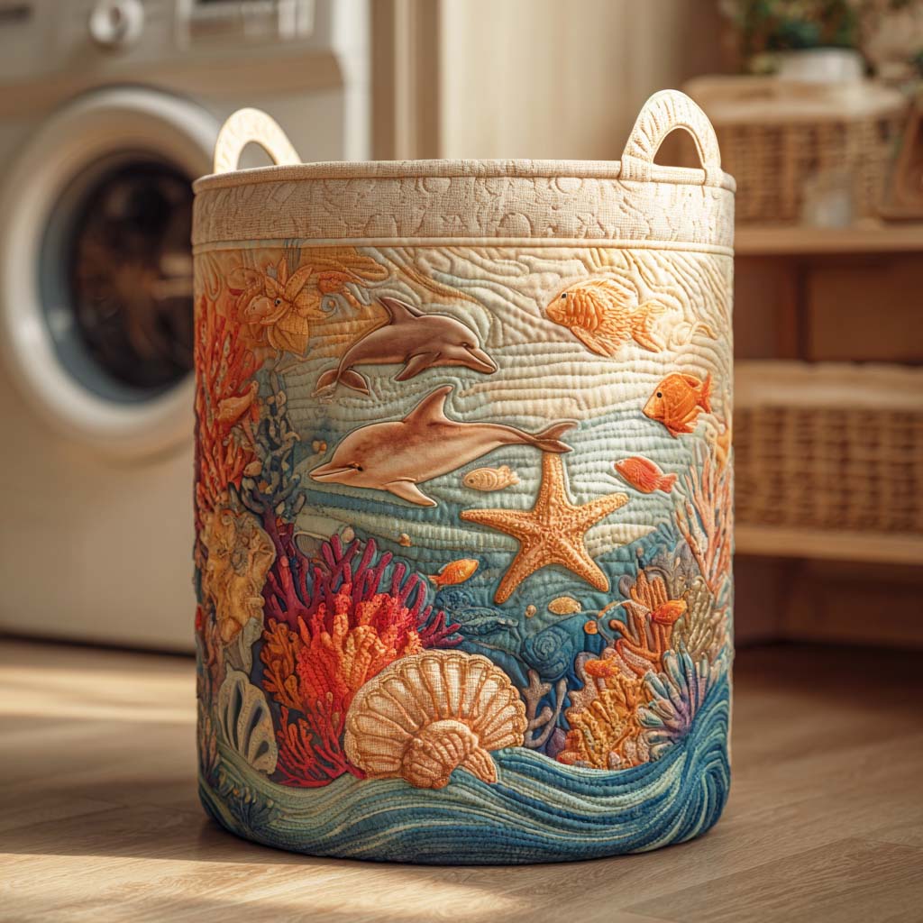 Gewatteerde wasmand – Zeesterren en schelpen