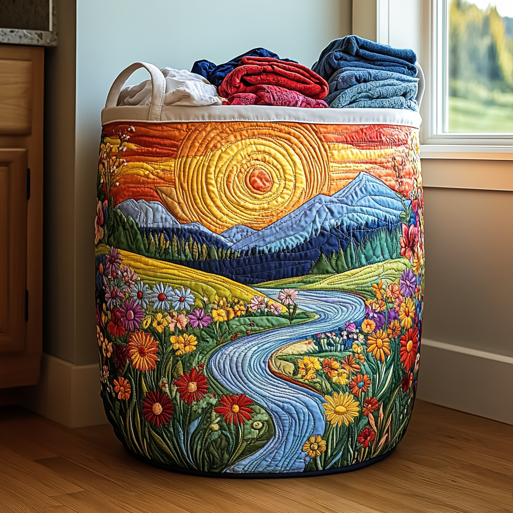 Gewatteerde wasmand – Zon boven de bloemenrivier